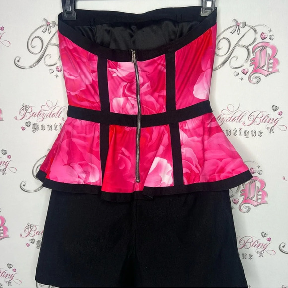 Sabo skirt romper with pink roses black shorts zipper on the back stunning y2k - Picture 5 of 9